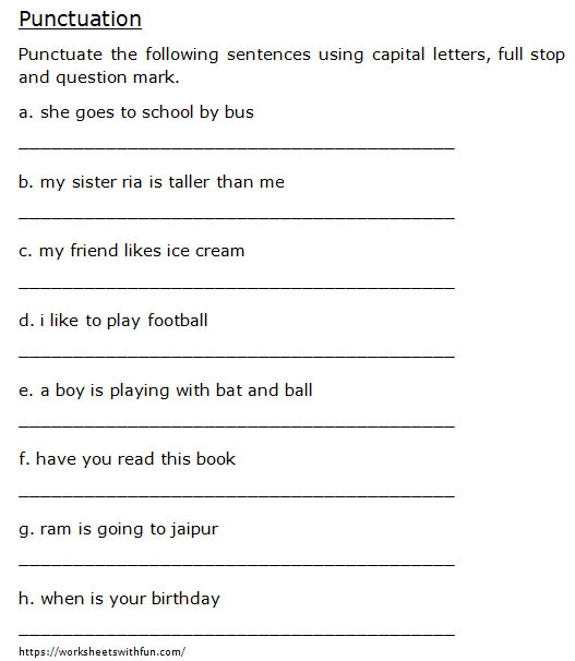Punctuation Sentences Worksheet